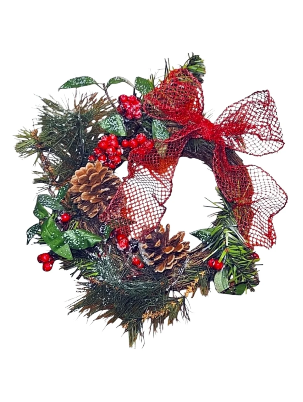 Artificial Holiday Christmas Wreath with Pinecones & Berries, 14